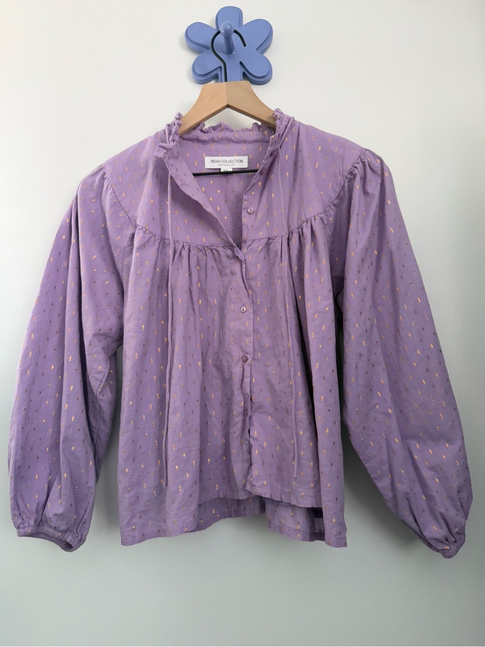 Emerson Fry XS Emmaline Blouse Lavendula Gold Purple Balloon Puff Relax Boho